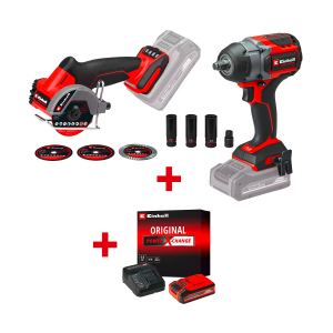 Акумулаторен ъглошлайф EINHELL TP-CO 18/76-C Li BL+Акумулаторен гайковерт ударен EINHELL TP-CW 18/750-C Li BL - Solo+ Стартов компплект Power X-Change 18 V / 4,0 Ah PLUS на специална цена 4,99 €