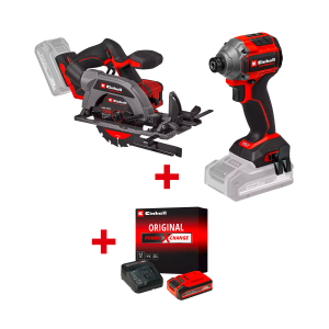 Акумулаторен гайковерт ударен EINHELL TP-CI 18/250-C Li BL-Solo+Акумулаторен циркулярен трион EINHELL TP-CS 18/136-C Li BL+ Стартов компплект Power X-Change 18 V / 4,0 Ah PLUS на специална цена 4,99 €