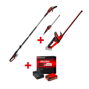 Акумулаторен храсторез EINHELL GP-CH 18/50 Li BL-Solo+Акумулаторна кастрачка за клони EINHELL GP-HC 18/5020 Li T BL-Solo+Стартов компплект Power X-Change 18 V / 4,0 Ah PLUS на специална цена 4,99 €