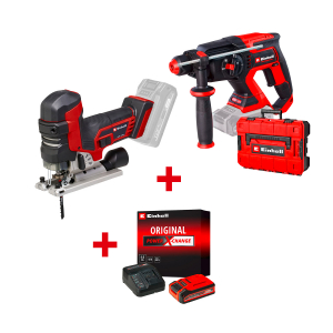 Акумулаторен прободен трион EINHELL TP-JST 18/135 Li BL-Solo+Акумулаторен перфоратор EINHELL TP-HD 18/22 D Li BL-Solo+Стартов компплект Power X-Change 18 V / 4,0 Ah PLUS на специална цена 4,99 €