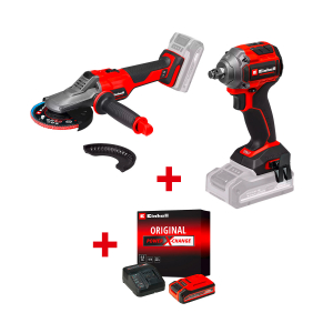 Акумулаторен ъглошлайф EINHELL TP-AG 18/125 F Li BL-Solo+Акумулаторен гайковерт ударен EINHELL TP-CI 18/250-C Li BL - Solo+Стартов компплект Power X-Change 18 V / 4,0 Ah PLUS на специална цена 4,99 €