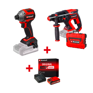 Акумулаторен перфоратор EINHELL TP-HD 18/22DLi BL-Solo+Акумулаторен гайковерт ударен EINHELL TP-CI 18/250-C Li BL - Solo + Стартов компплект Power X-Change 18 V / 4,0 Ah PLUS на специална цена 4,99 €