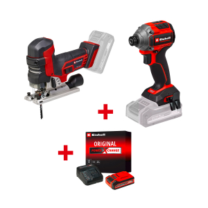 Акумулаторен гайковерт ударен EINHELL TP-CI 18/250-C LiBL-Solo+Акумулаторен прободен трион EINHELL TP-JST 18/135 Li BL-Solo+Стартов компплект Power X-Change 18 V / 4,0 Ah PLUS на специална цена 4,99 €