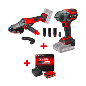 Акумулаторен ъглошлайф EINHELL TP-AG 18/125 F Li BL - Solo+Акумулаторен гайковерт ударен EINHELL TP-CW 18/750-C Li BL-Solo+Стартов компплект Power X-Change 18 V / 4,0 Ah PLUS на специална цена 4,99 €